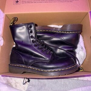 Dr. Martens Black Leather Boots with Yellow Stitching